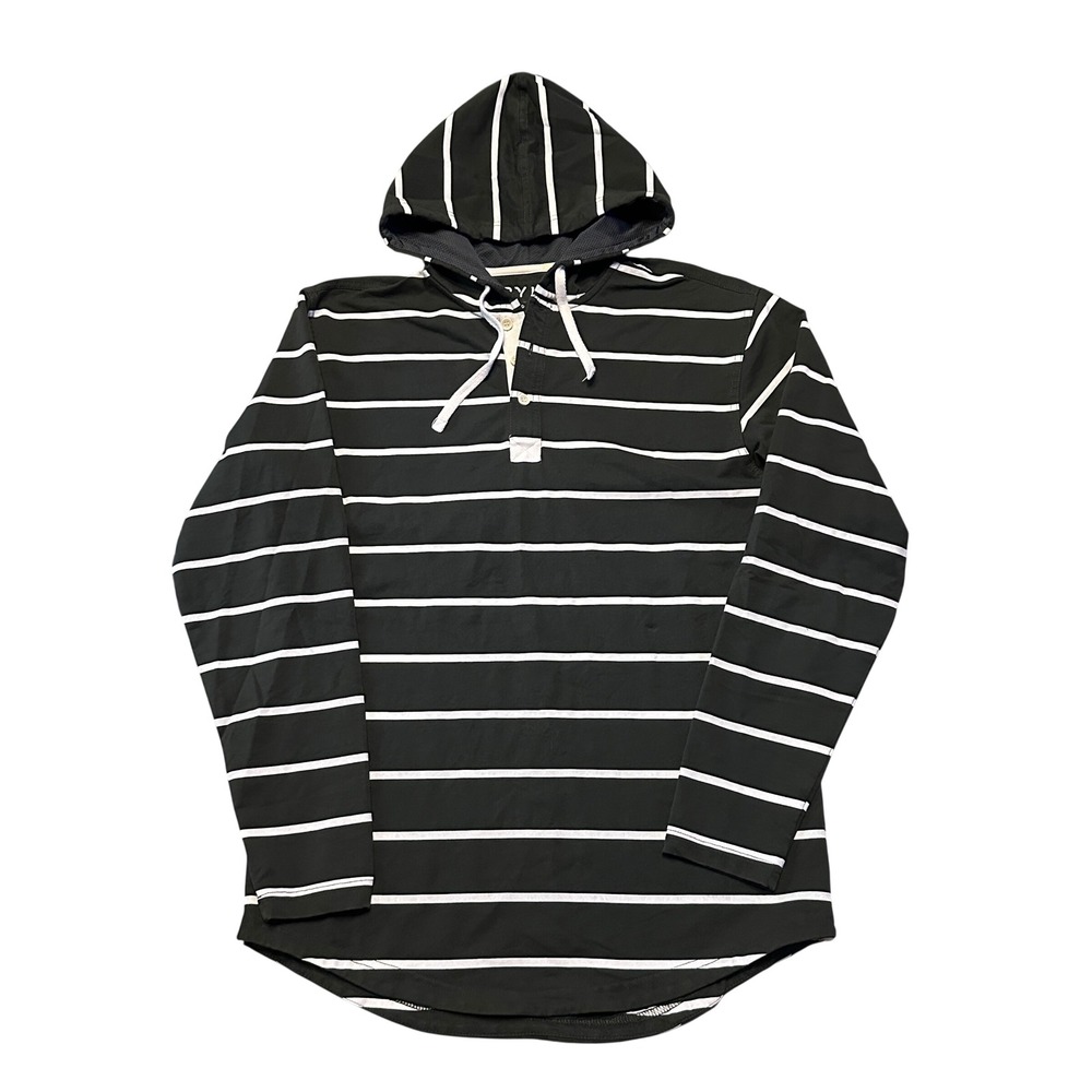 BYLT Drop Cut Lux Hooded Henley Green/White Stripes Small